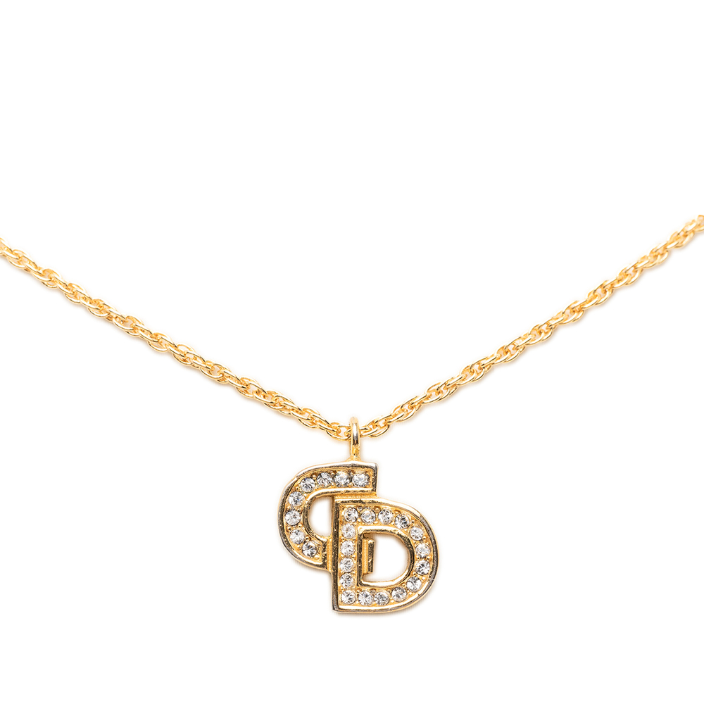 Pre-Loved Dior Gold Plated Strass CD Logo Pendant Necklace - Picture 2 of 6